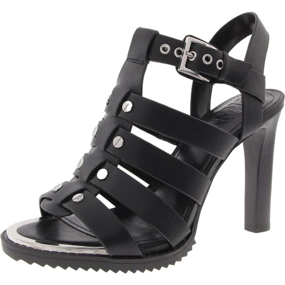 DKNY Womens BRIA SLINGBACK SANDAL Black Studded Leather Gladiator Sandals New